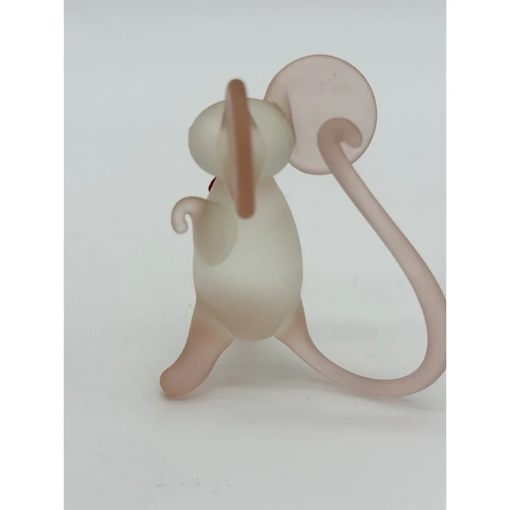 Hand Blown Art Glass Mice Mouse Pink White Frosted Glass Figurine 2.5”H